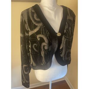VTG Notations Womens Black Velvet Y2K Whimsigoth Crop Top Jacket Sz 1X Party